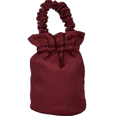 Ganni Ruched Top Handle Bag In Red