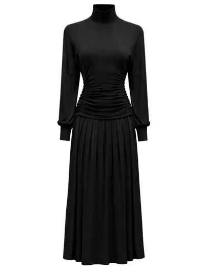 Ganni Ruched Turtleneck Midi Dress In Black