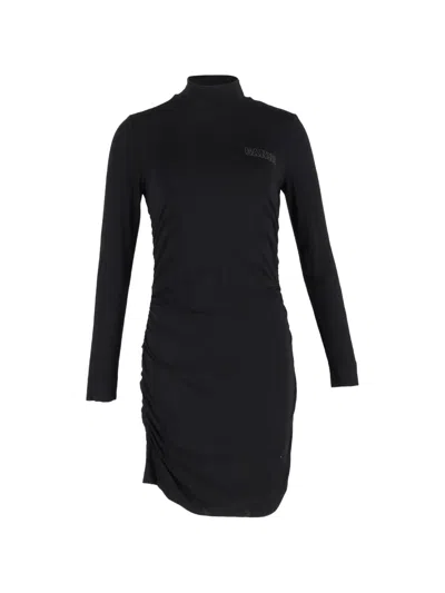 Pre-owned Ganni Ruched Turtleneck Mini Dress In Black