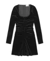Ganni Ruched Velvet Minidress In Black