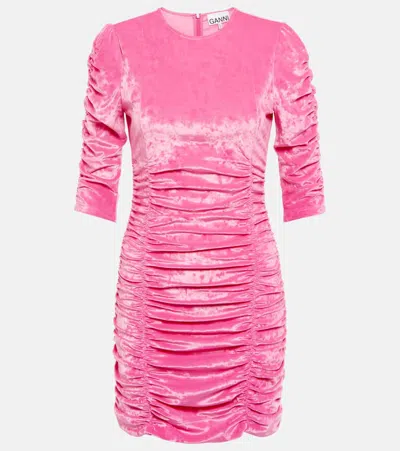 Ganni Minikleid Aus Samt In Shocking Pink