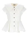Ganni White Regular Solid Shirt In Brown