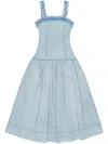 Ganni Washed Stretch Cotton Strap Corset Long Dress Soft Chambray In Blue