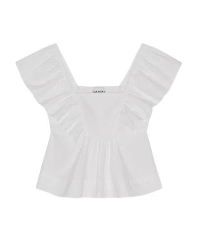 Ganni Ruffle-detail Sleeveless Blouse In White