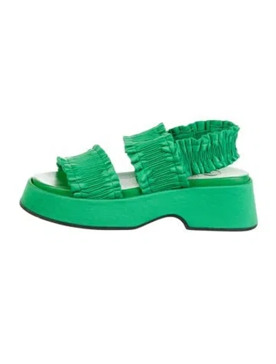 Pre-owned Ganni Ruffle Embellishment Slingback Sandals In Green