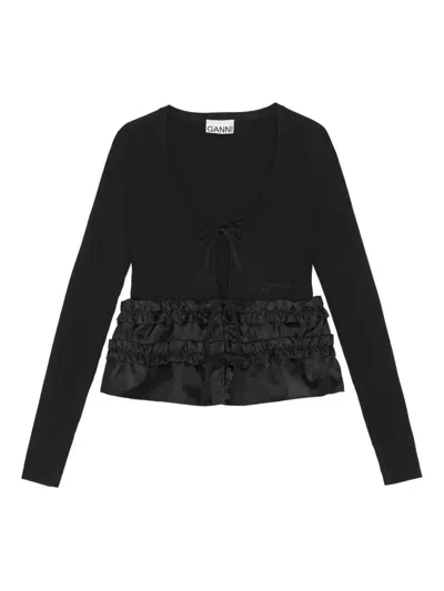 Ganni Ruffle-hem Blouse In Black