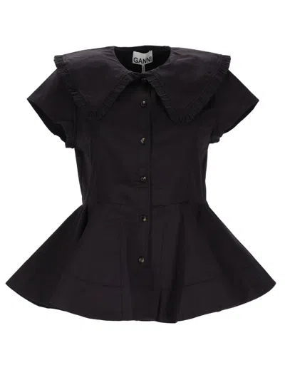 Ganni Ruffle Shirt In Black