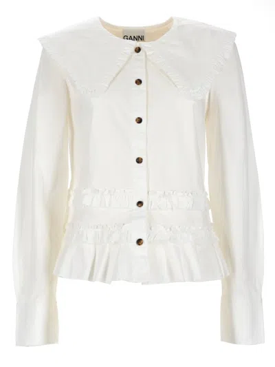 Ganni Ruffle Shirt In Neutral