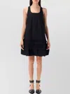 Ganni Ruffle Sleeveless Square Neck Mini Dress In Black