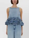 Ganni Ruffle Strap Back Sleeveless Top In Blue