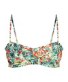 Ganni Recycled Printed Ruffle Bandeau Bikini Top In Multicolor