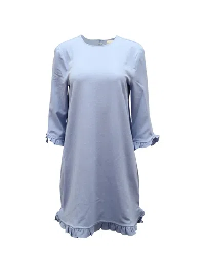 Pre-owned Ganni Ruffle-trim Mini Dress In Blue