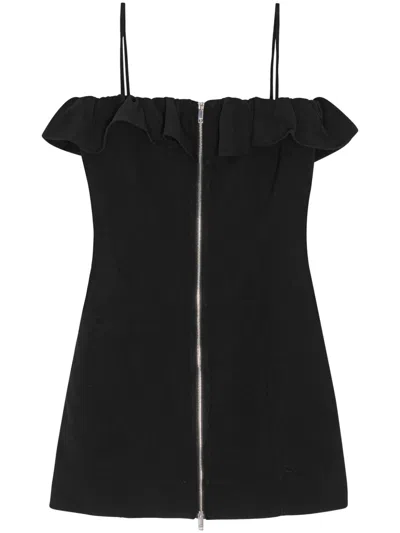 Ganni Strap Mini Dress Ruffle Detailing In Black