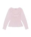 Ganni Light Pink Open-neck Blouse With Ruffles In Cotton In Pink