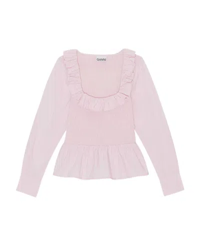 GANNI GANNI RUFFLED POPLIN SMOCK BLOUSE