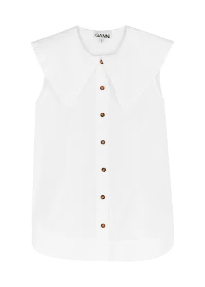 GANNI GANNI RUFFLE-TRIMMED COTTON BLOUSE