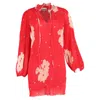 Ganni Ruffle-trimmed Floral-print Plissé-chiffon Mini Dress In Red Viscose In Red