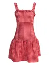 Ganni Ruffle-trimmed Gingham Mini Dress In Red