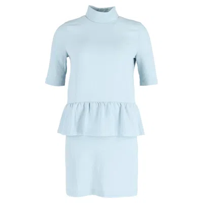 Ganni Ruffled Clark Dress In Light Blue Polyester