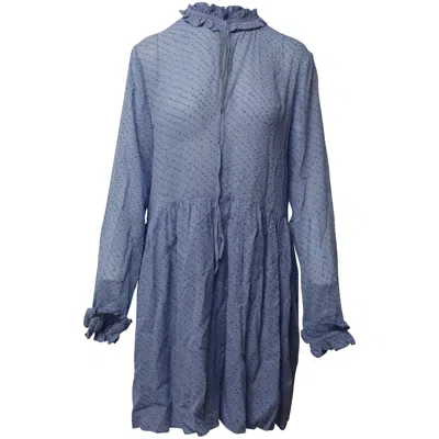 Ganni Ruffled Collar Printed Midi Dress In Powder Blue Viscose