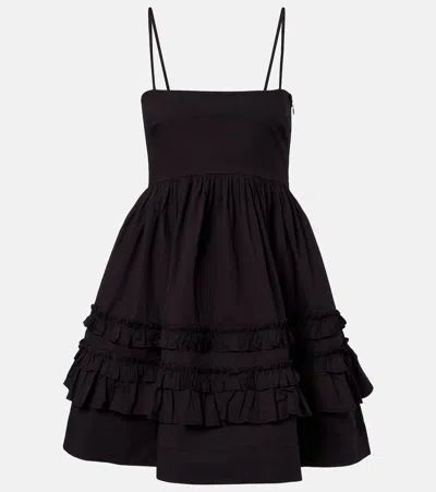 Ganni Ruffled Cotton-blend Minidress In Black