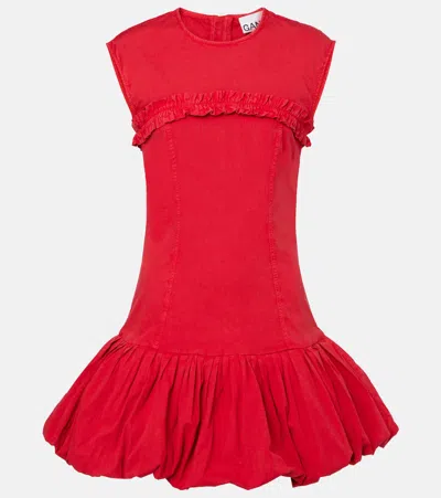 Ganni Washed Stretch Cotton Corset Mini Dress In Racing Red