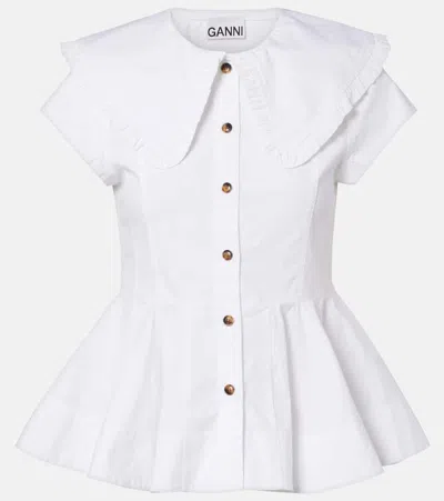 GANNI RUFFLED COTTON-BLEND SHIRT