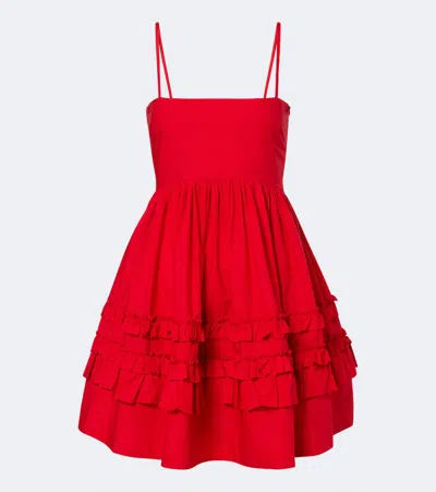 Ganni Mini Dress Smocked Back Ruffle Hem Straps In Red