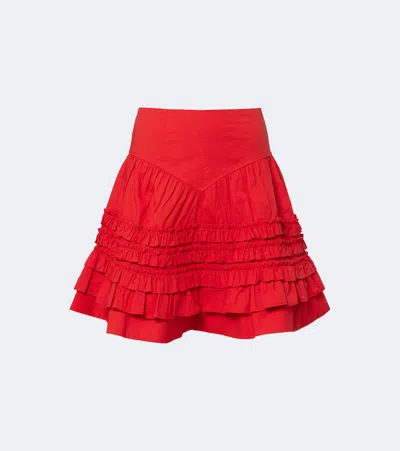 Ganni Ruffled Cotton-blend Miniskirt In Red
