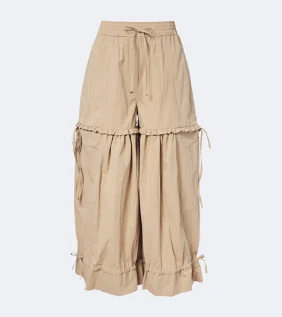 Ganni Camel Washed Cotton Balloon Pants In Animal Print