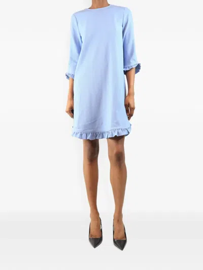 Pre-owned Ganni Ruffled Crepe Mini Dress In Blue