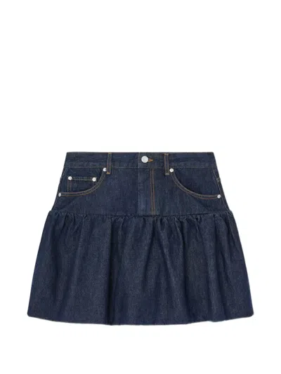 Ganni Ruffled Denim Mini Skirt In Blue