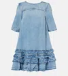 Ganni Ruffled Denim Minidress In Blue