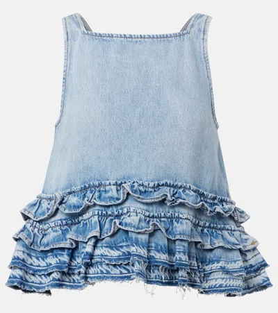 GANNI RUFFLED DENIM TOP