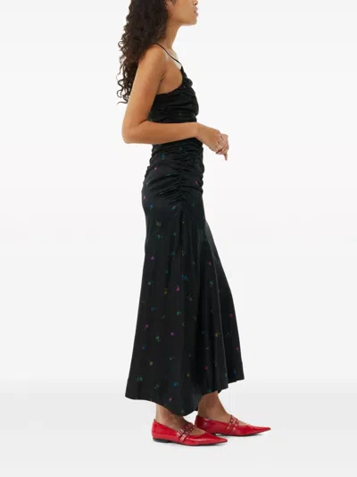 Ganni Ruffled Dress Woman Black In Viscose