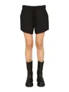 Ganni Cotton Suiting Elasticated Waist Shorts In Black