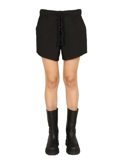 Ganni Cotton Suiting Elasticated Waist Shorts In Black