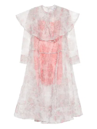 Ganni Ruffled Floral Midi Dress In Neutral