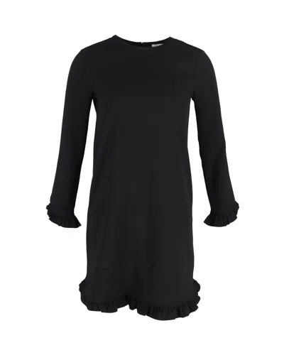 Ganni Ruffled Hem Dress In Black Polyester