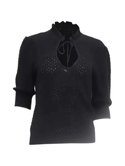 Pre-owned Ganni Ruffled Knitted Blouse In Black