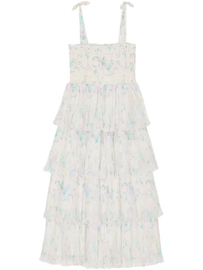 Ganni Ruffled Midi Dress In White