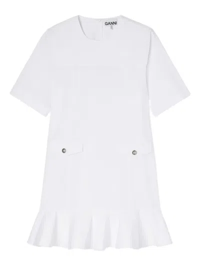 Ganni Short Sleeve Minidress In White