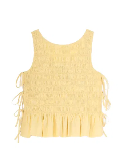 Ganni Ruffled Shirred Tank Top In Yellow