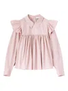 Ganni Blouse Collared Neck Long Sleeves Stripes Ruffles In Pink