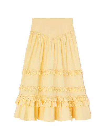 Ganni Ruffled Tiered Maxi Skirt In Yellow