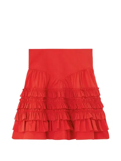 Ganni Ruffled Cotton-blend Miniskirt In Red