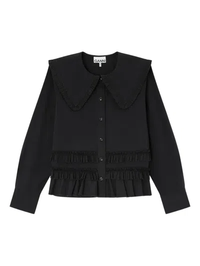 Ganni Organic Cotton Blend Mini Shirt For Women In Black