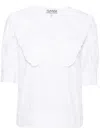 Ganni Blouse With Exaggerated Collar And Ruffle In 白色