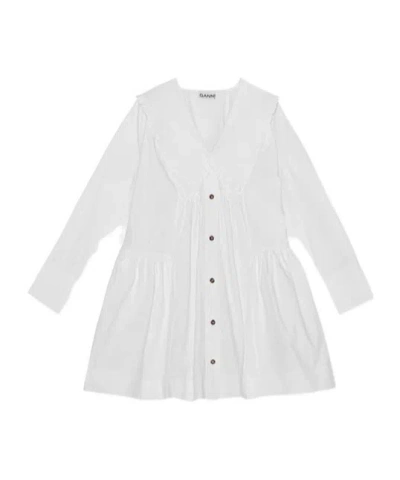 Ganni Ruffled-trim Cotton Minidress In White