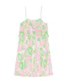 Ganni Ruffled-trim Graphic-print Dress In Pink